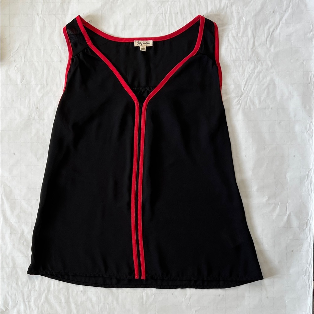 Lily White Black Tank Top with Red Trim - Size S